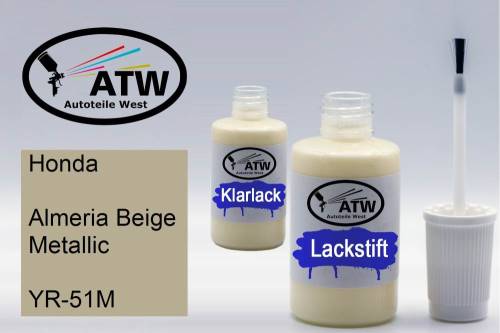 Honda, Almeria Beige Metallic, YR-51M: 20ml Lackstift + 20ml Klarlack - Set, von ATW Autoteile West.